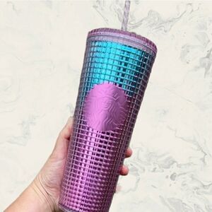 STARBUCKS Summer 2021 Pink Blue Ombre Grid Tumbler NWT